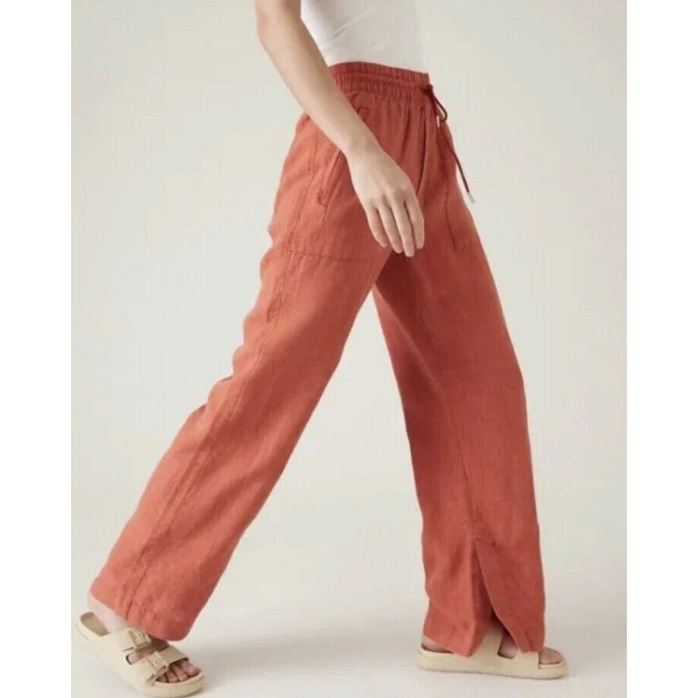 Athleta Retreat Linen Wide Leg Pant 22 Terracotta Red High Rise New NWT Summer - Picture 3 of 11